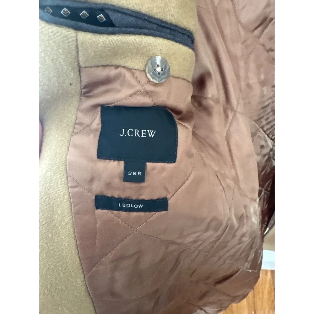 J.Crew Ludlow Camel Wool Cashmere Topcoat Overcoat Mens 36S Tan Quilted Lining